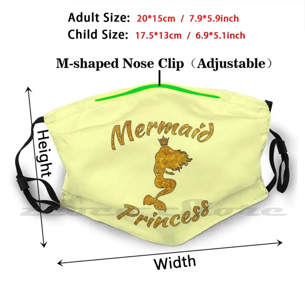 Mermaid Princess Gold Text Modern Apparel & Accessories Mask DIY Washable Filter Pm2.5 Mouth Trending Mermaid Sea Beach Summer