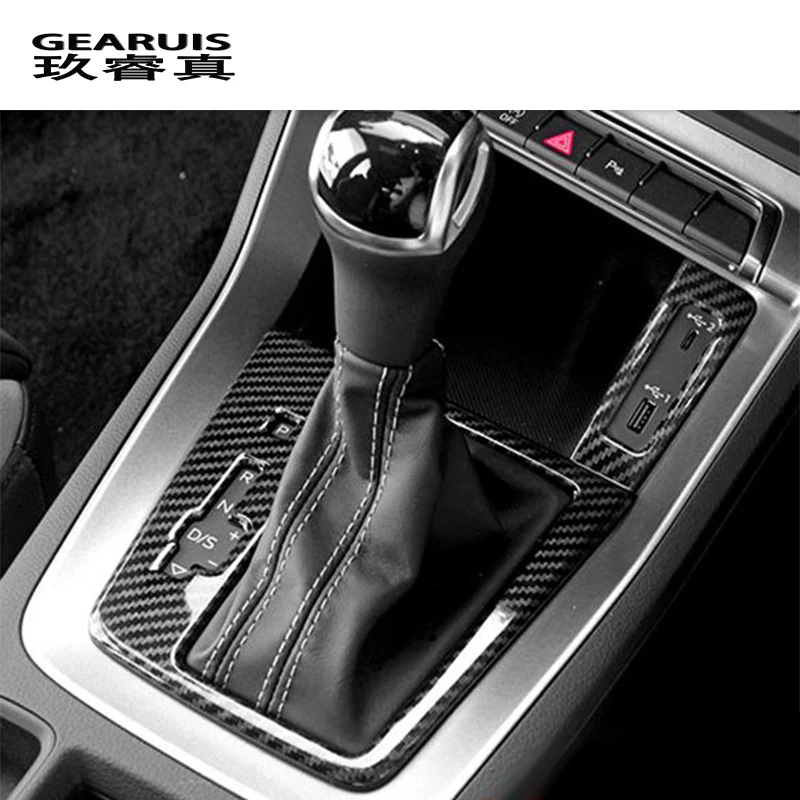 Car Styling Carbon fiber Multimedia Handrest Center Console Gear Shift Panel Cover Sticker For Audi Q3 2019 Interior Accessories