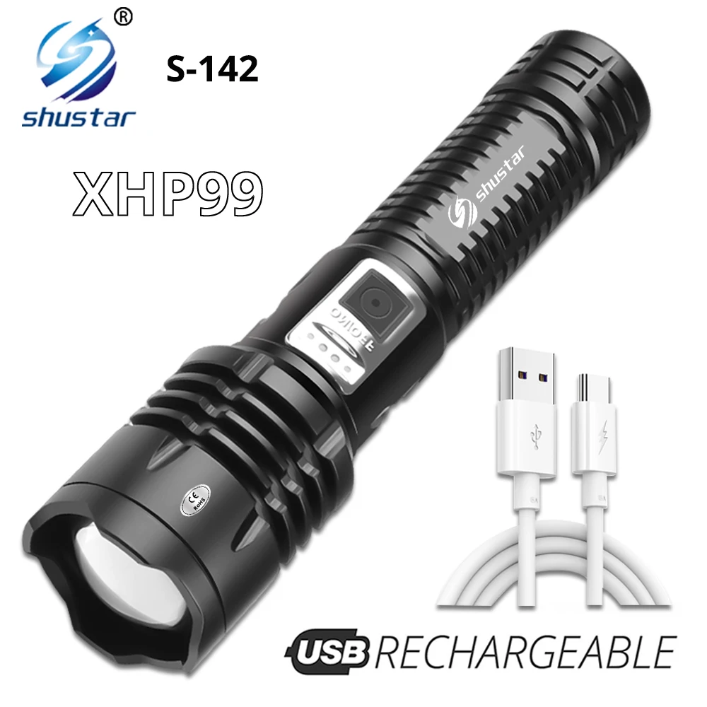 Rechargeable Super Bright XHP99 LED Flashlight with Pen Clip Built-in Large-capacity Lithium Battery Can Illuminate 500 Meters