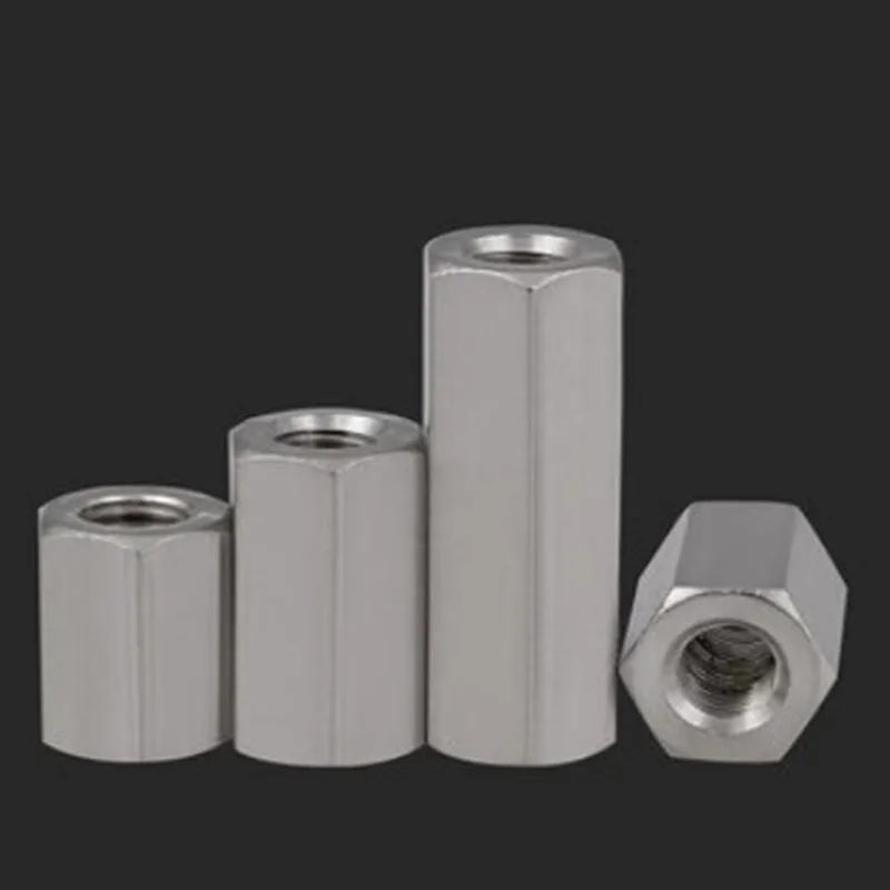 1 قطعة M8 M10 M12 M14 M16 304 A2 مسدس من الفولاذ المقاوم للصدأ عرافة تمديد طويل تطول قضيب موصل مشترك كم أنبوبي اقتران الجوز #4