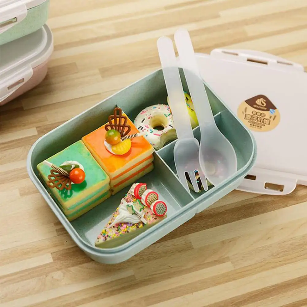 Healthy Wheat Straw Lunch Box Food Container Storage Children Kids School Office Portable Bento Box Lunchbox w/ Spoon Dinnerware