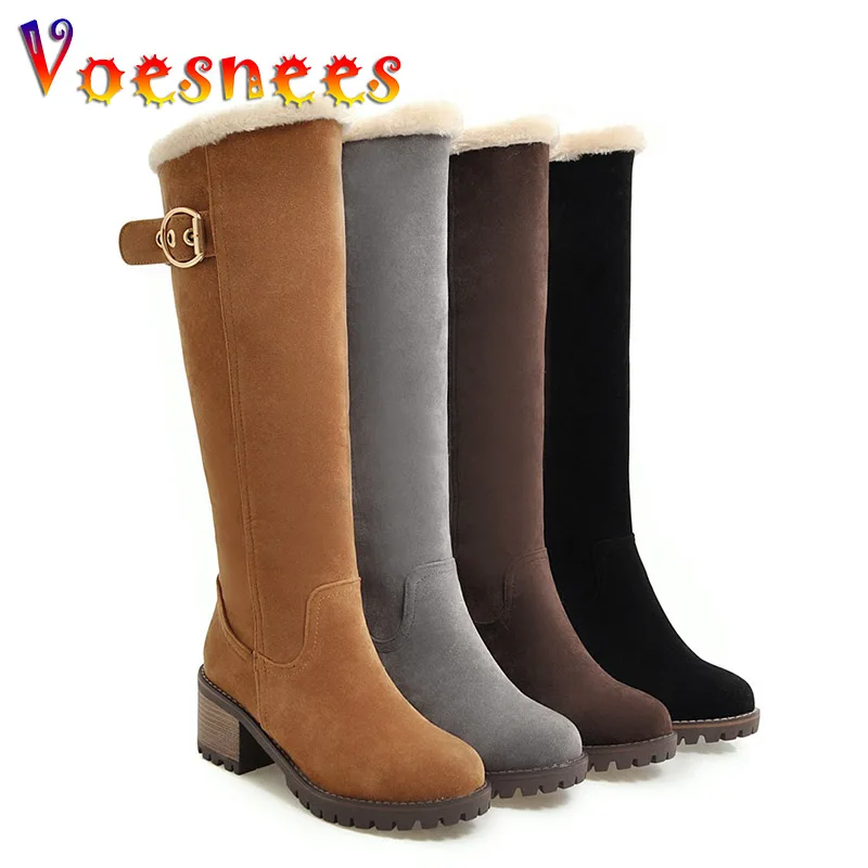 Women\'s Winter Warm Long Boots 2022 New Fashion Flock Knee-High Boots Exquisit College Style Plush Thick Soled Zip Female Shoes