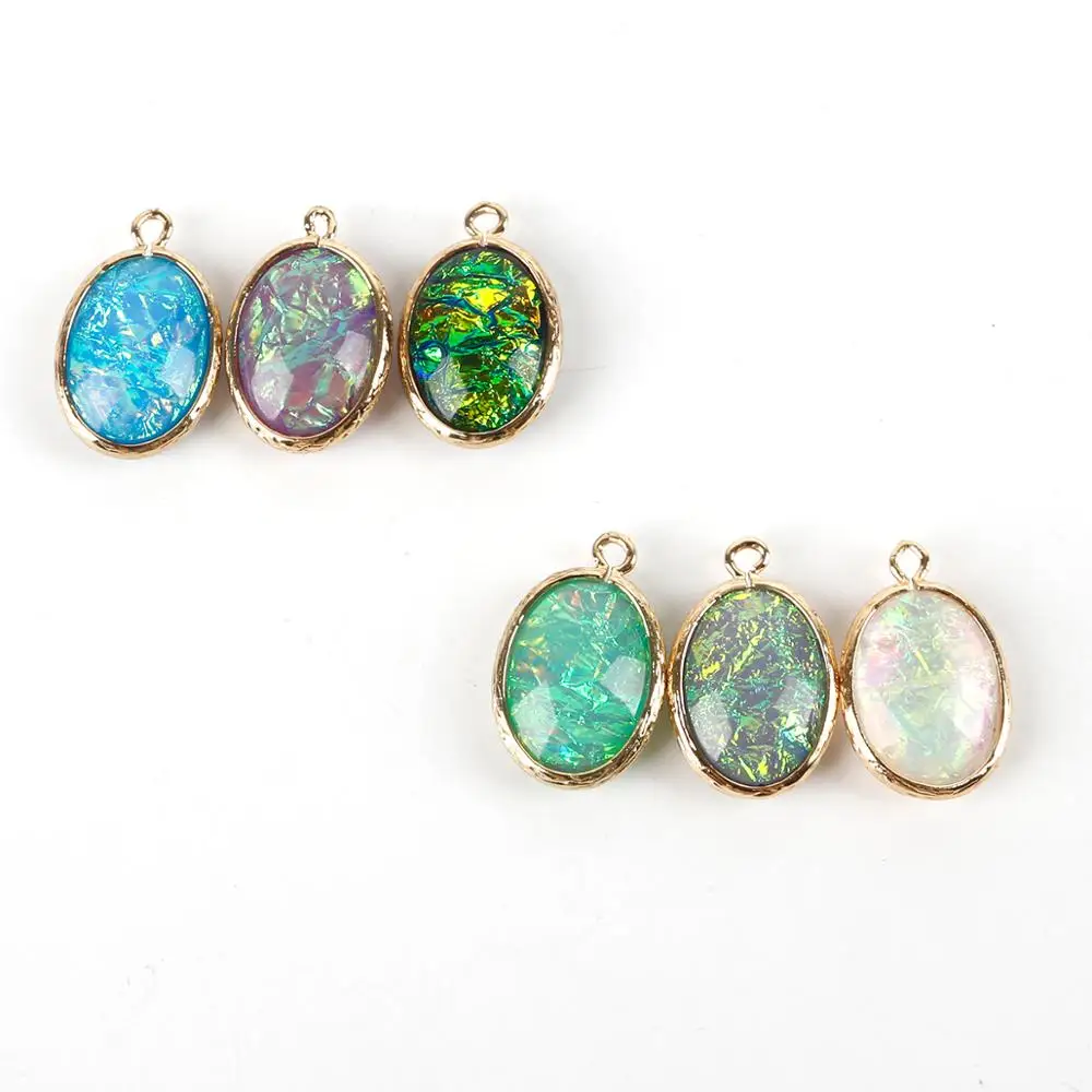 2pcs/lot 15x20mm Copper Double Side Oval Resin Charms Pendant for DIY Handmade Crafts Bracelet Necklace Earrings Jewelry Making