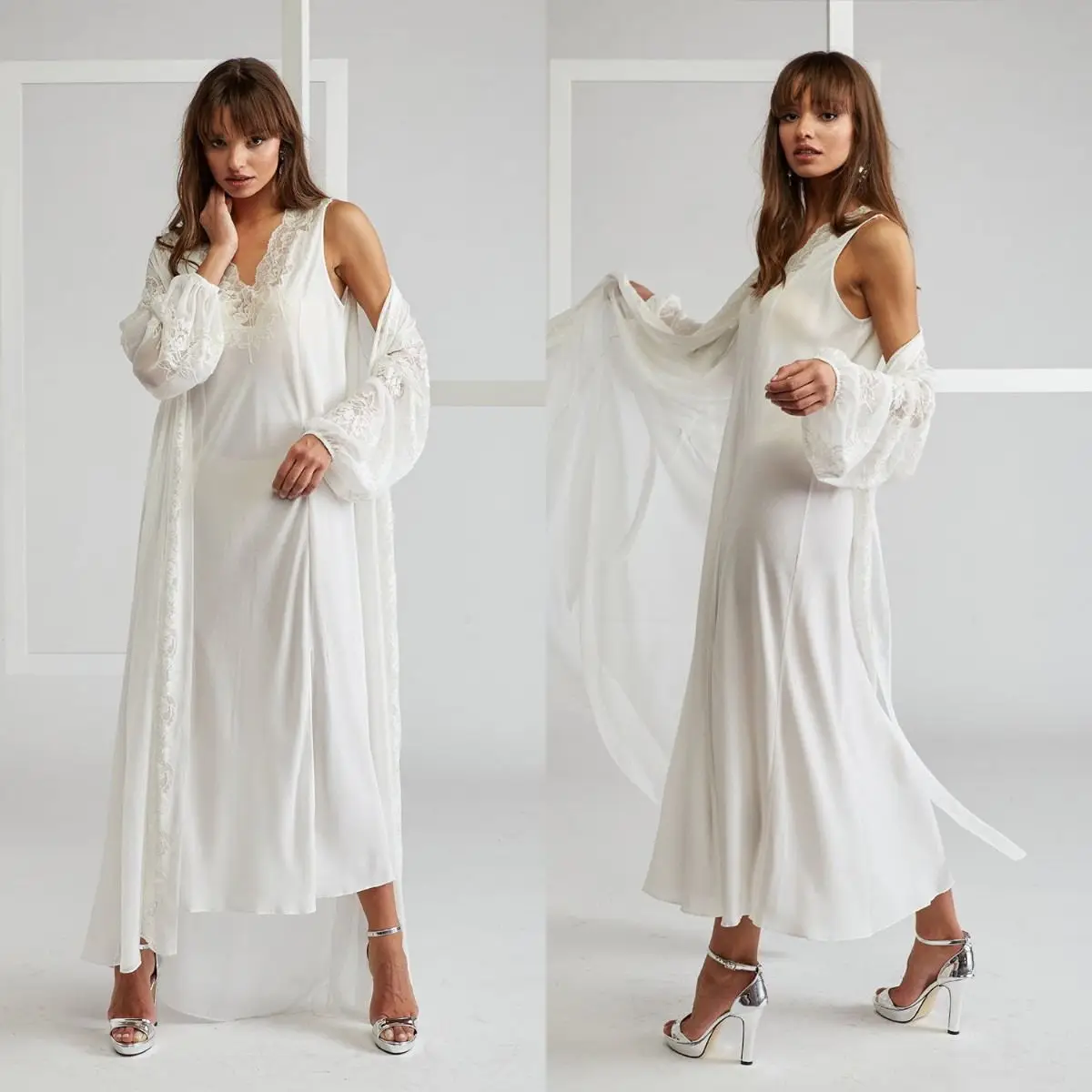 New Bridal Wraps Maternity Robes Custom Made Lace Appliques 2 Pieces Suits Women Photo Shoot Beach Birthday Party Bathrobe