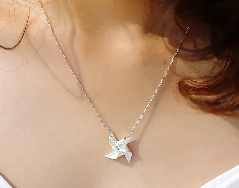 REETI Korean 925 Sterling Silver Jewelry windmill Choker Necklaces for Women Wedding Girls Statement Jewelry kolye