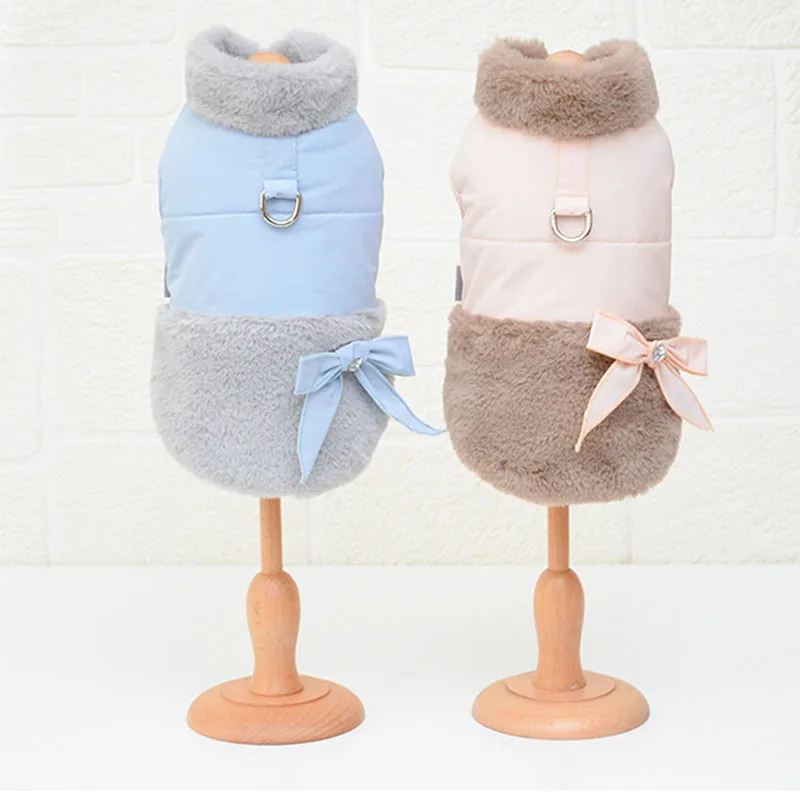 

Luxury Warm Fur Dog Down Jacket PINK Blue Pet Clothes Winter Coat Jacket Clothing For Small Dogs Yorkie Shih Tzu Puppy Outfits L