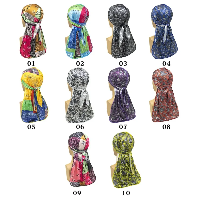 New Fashion Printed Pirate Hat Wholesale Soft Hip Hop Silky Durags And Bonnets For Men Women