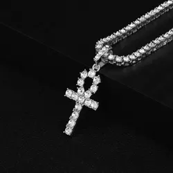 2024 Men Women Hip Hop Cross Pendant Necklace With Cuban Link Tennis Chain Iced Out Bling Necklaces HipHop Men Jewelry 60cm