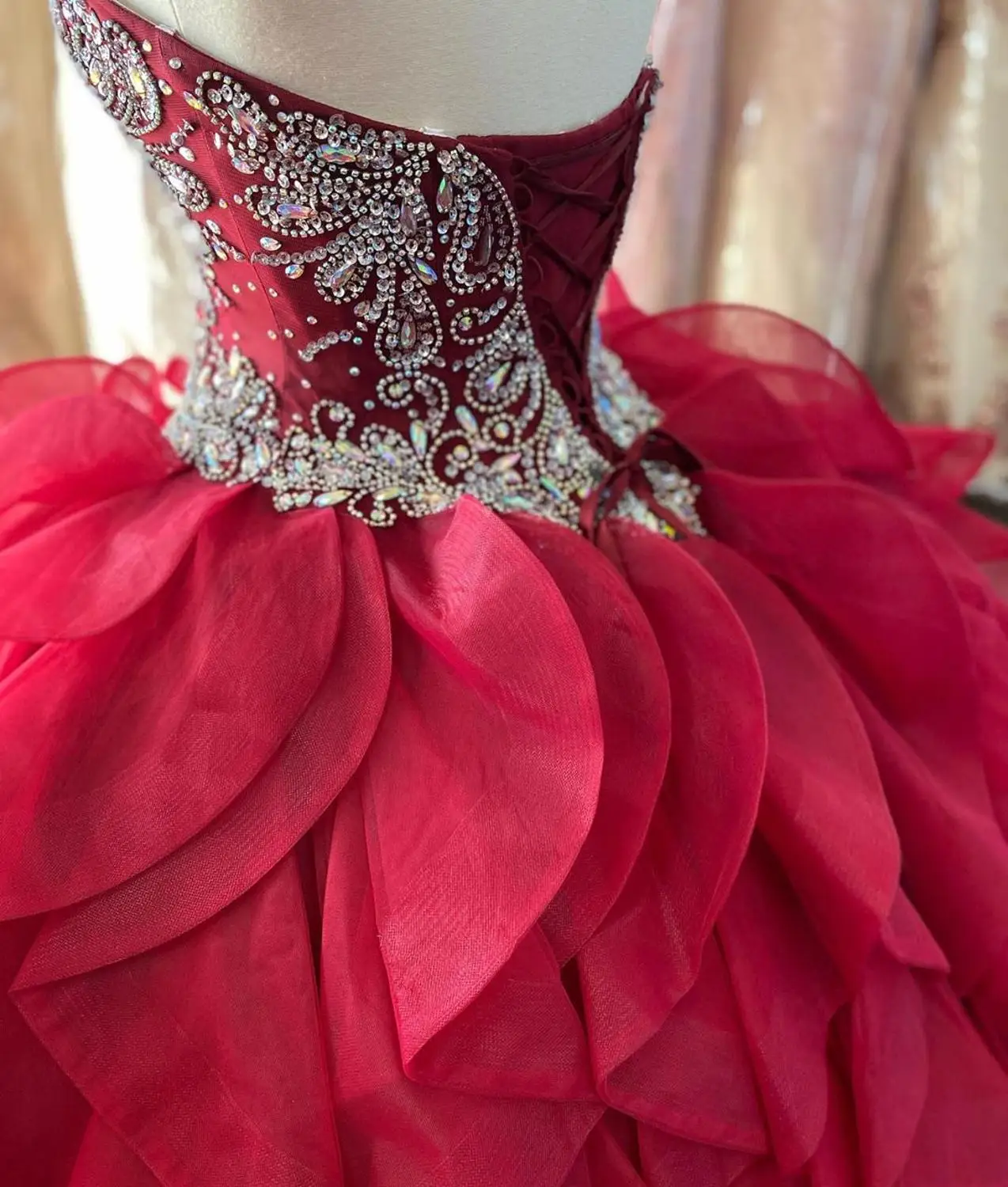 Ruffles Burgundy vestidos de 15 años 2020 Ballgown Puffy Beading Quinceanera Dress Quince Sweet 15 Dress Long Prom Gown Lace Up