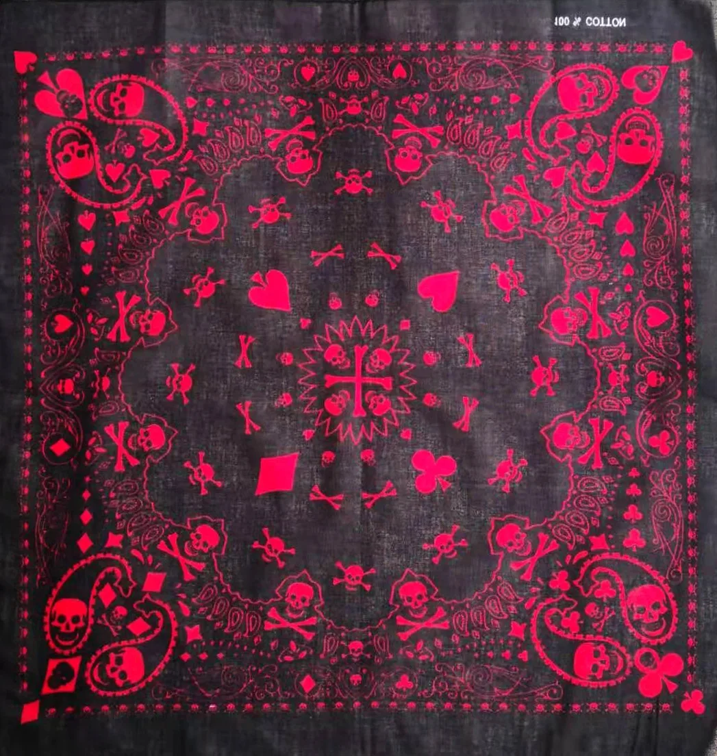 55cm White Black Red Skull Poker Geometric Bandana Unisex Harajuku Hip Hop Square Headband Motorcycle Sports Hair Wrap Wristband