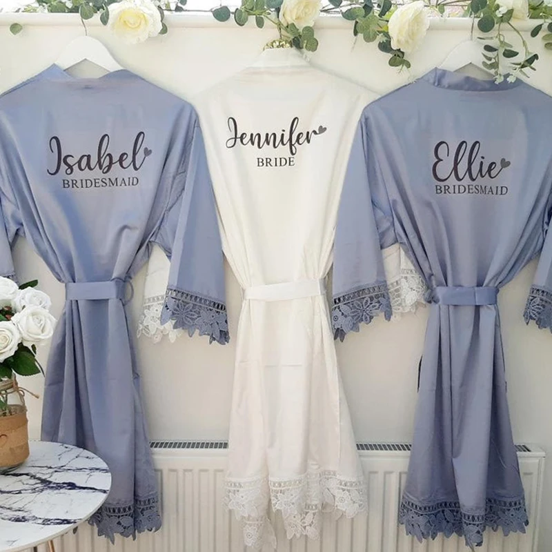 Personalised Wedding Lace Robes Bridesmaid Robes Hen Weekend Bridal Shower Bride to Be Bachelorette Bridal Party Robes