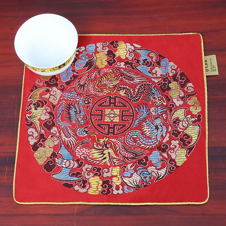 Custom Dragon Luxury Square Dinner Chinese Silk Placemats for Dining Table Decor Plate Mat Decorative Protective Pad 33x33cm