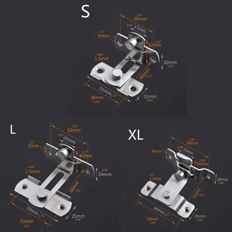 Stainless Steel Right Angle Locking Latch Sliding Barn Door Lock Doors Windows Safety Security Home Anti-Theft Guard