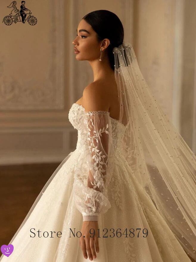 Robe de mariee Beach Wedding Dresses 2022 Puff Sleeves Flower Appliques Sweetheart A Line Tulle Bridal Gowns