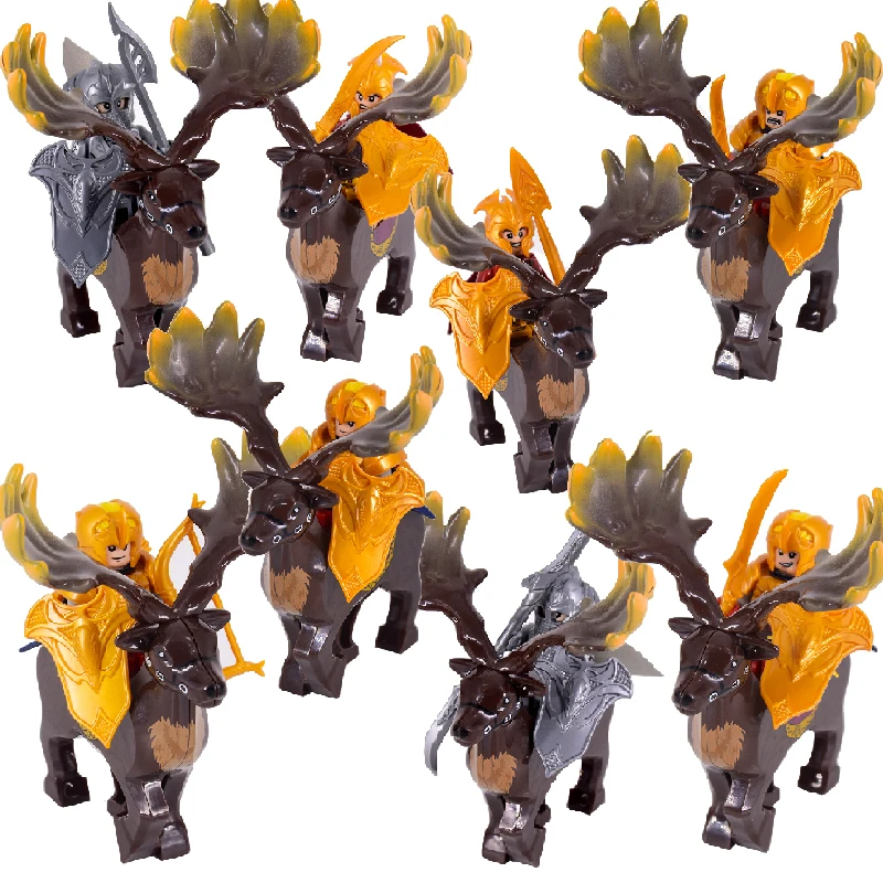 MOC The Elf Knights Thranduil Megaloceros Mount lotr Soldiers Animals Building Blocks Bricks Medieval Toys kids Christmas Gifts