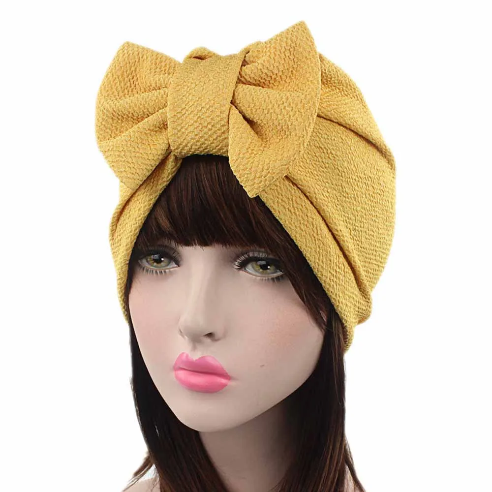 

Muslim Solid Bonnet Womens Big Bowknot Stretch Hijab Turban Hat Scarf Headwear Cap Head Wrap Chemo Beanies Bows Hair Accessories