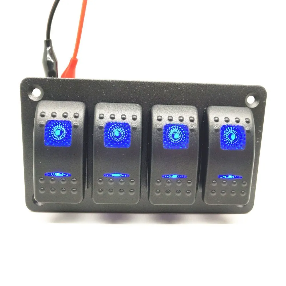 Universal Waterproof 4 Gang LED 12V/24V Car Caravan Marine Boat Mental Rocker Switch Panel Blue