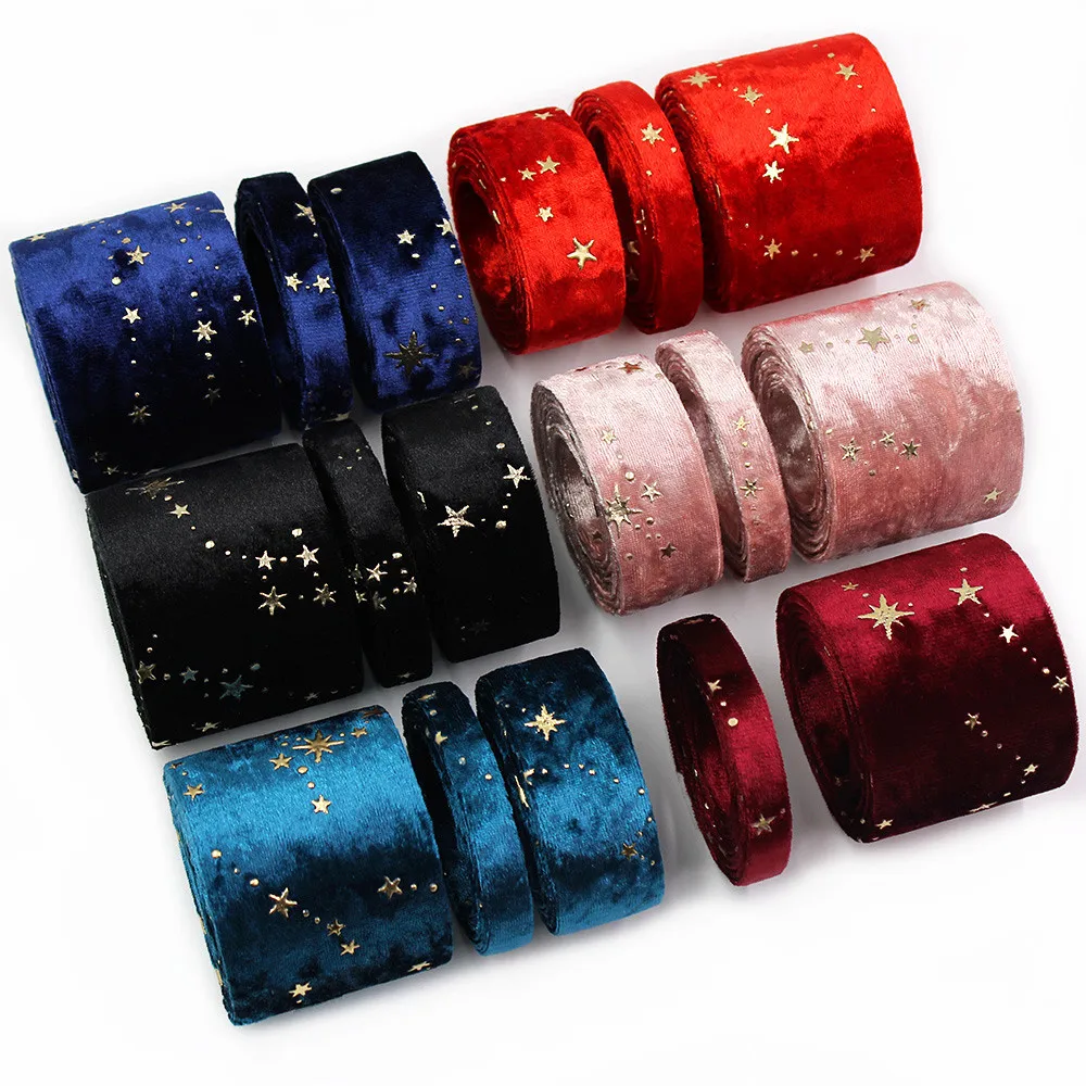 3 Meters Gilding Velvet Ribbon Double Faced Riband Wedding Party Handmade Bowknot Pressure cloth Headwear Sewing Hair Accessory