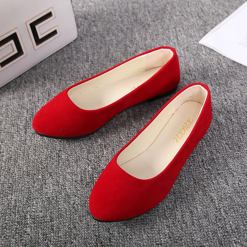 2022 Spring Autumn Women Shoes Flock Flats Comfortable Flat Shoes Women Flats Loafers Shallow Slip on Shoes Red Black Plus Size