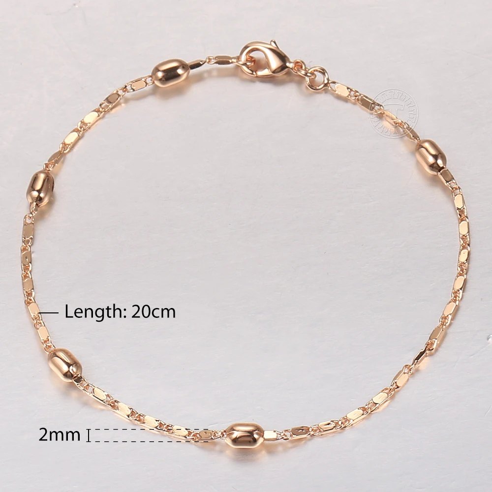 2MM Vintage Women\'s Beaded Bracelets 585 Rose Gold Color Wristband Bead Chain Party Jewelry Wholesale 20cm CB72