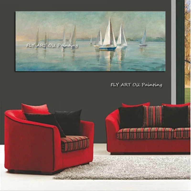 Abstract Oil Painting Sailboat On The Sea Handmade Picture Wall Decor For Living Room Home Decoration No Framed