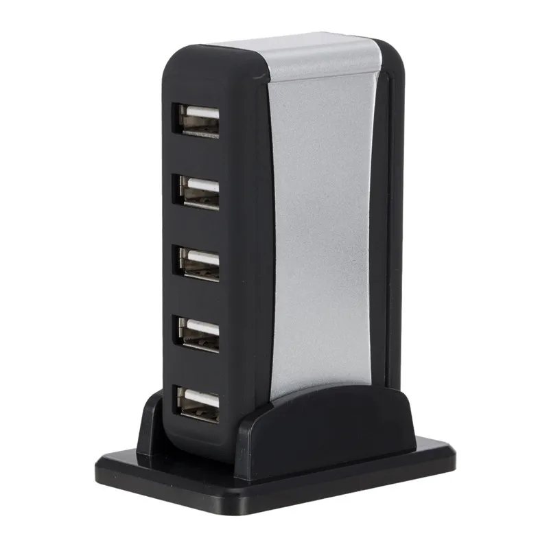 New Vertical 7-port USB 2.0 USB Hub High Speed One Splitter with hub USB Seat and Supply Power Base Black Seven Ports