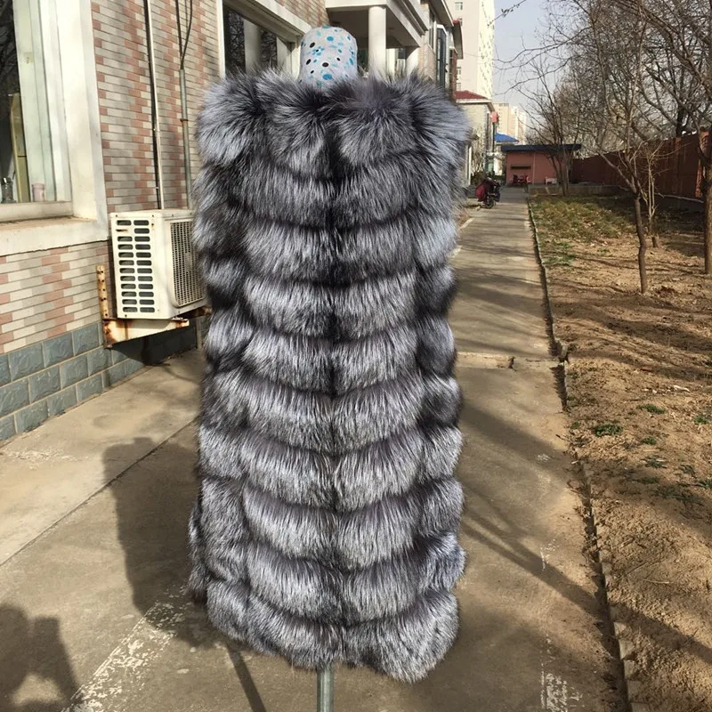 Custom Trend Winter Waistcoat Real Sliver Fox Fur Vest Women Long Female Fashion Jacket Chalecos Para Mujer Gilets Pour Femmes