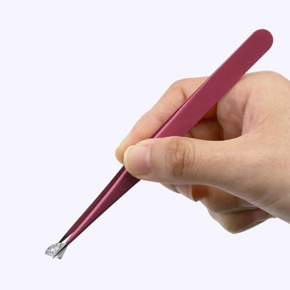 2 Buah Pinset Merah Muda Baja Tahan Karat Tahan Aus Tikungan, Kepala Lurus Rumah Diy Kecantikan Kuku Pencangkokan Klem Memegang Alat Tangan