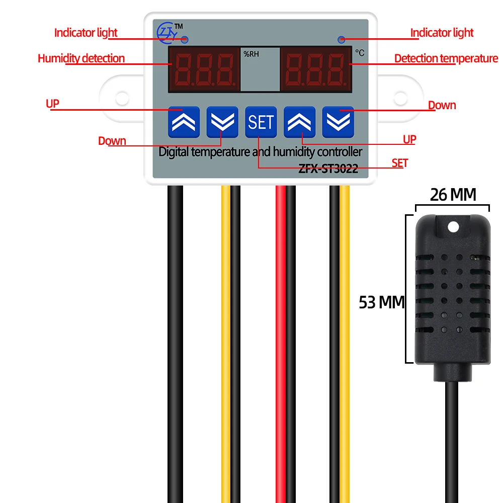 ZFX-ST3022 Digital Temperature and Humidity Controller Dual Thermometer Temperature Controller Dual Thermostat Incubator 40% off