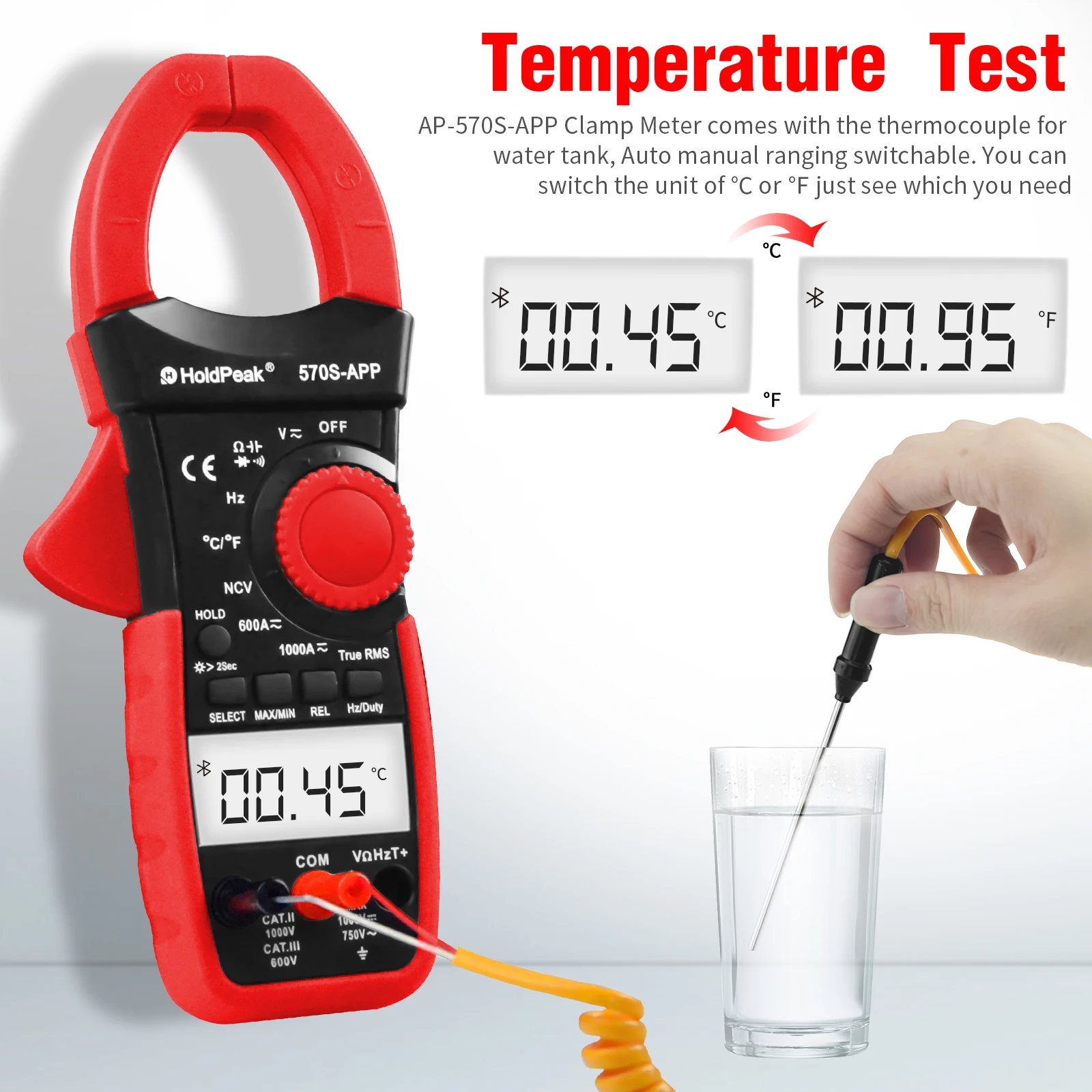 Holdpeak HP-570S-APP Digital Clamp Meter, 6000 Count Multimeter with Auto Range, AC/DC Voltage, AC/DC Current, NCV