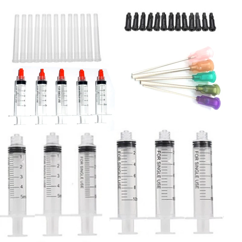 1/5 Pack 5/10ml Transparent Blunt Tip Syringe 5pcs Blunt Tip Needle & 5pcs Tip Cap sets For Industrial Tool