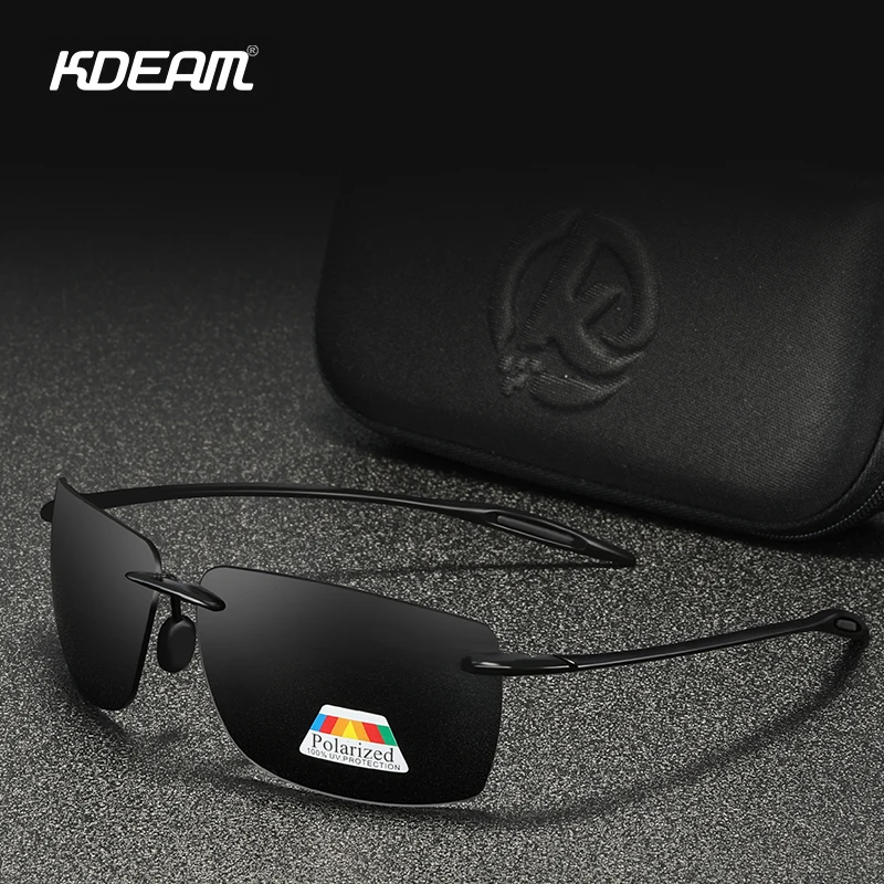 KDEAM prostokątne męskie okulary przeciwsłoneczne bez oprawek spolaryzowane ultralekkie okulary materiałowe TR90 ramka UV400 sportowe okulary przeciwsłoneczne