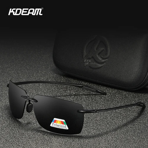 KDEAM Gafas de sol rectangulares sin montura para hombre, gafas de sol polarizadas ultraligeras TR90 con montura UV400, gafas de sol deportivas