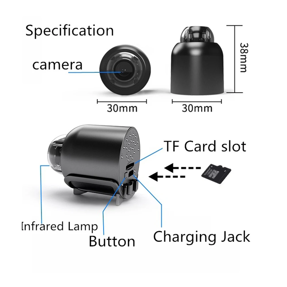 Minicámara de vigilancia IP inalámbrica, videocámara de seguridad con visión nocturna, detección de movimiento, visión remota, Wifi, 1080P