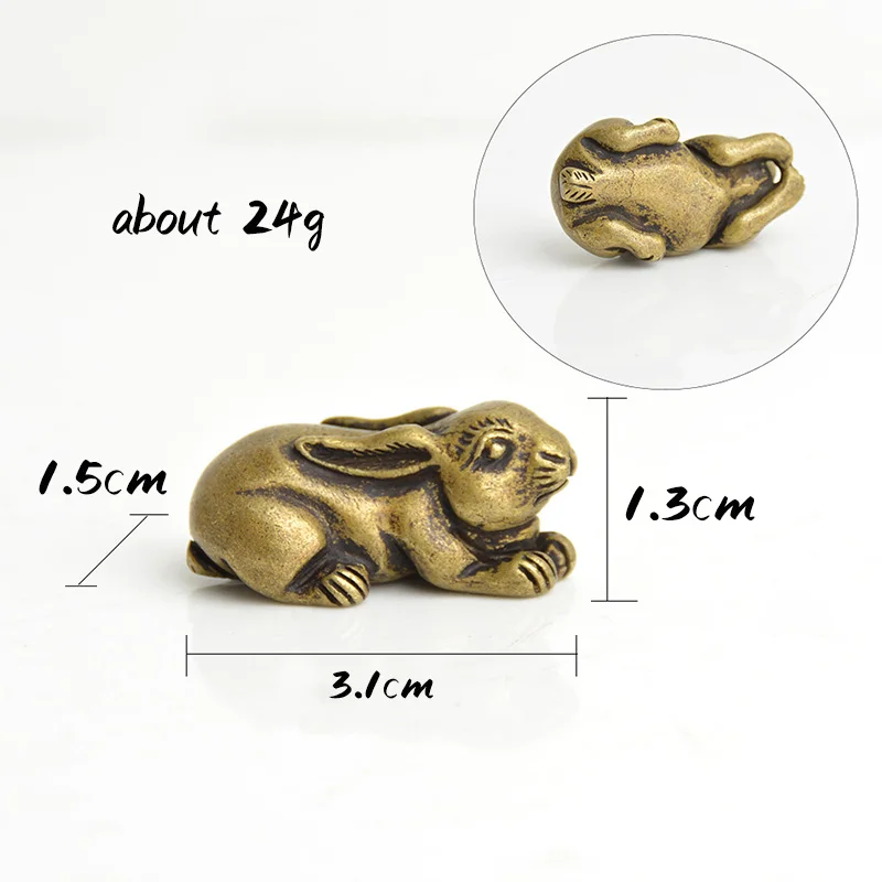 Antique Copper Zodiac Lucky Rabbit Statue Ornaments Vintage Solid Brass Cute Animal Miniatures Figurines Tea Pet Desk Decoration