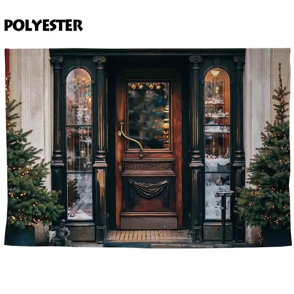 Allenjoy-fondos fotográficos de árboles de Navidad, decoración de puerta de madera de invierno, tienda de regalo, photocall