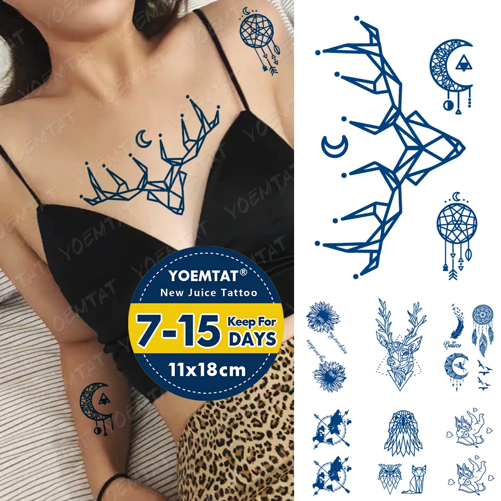 Juice Ink Tattoos Body Art Lasting Waterproof Temporary Tattoo Sticker Line Deer Cupid Tatoo Sunflower Map Arm Fake Tatto Women