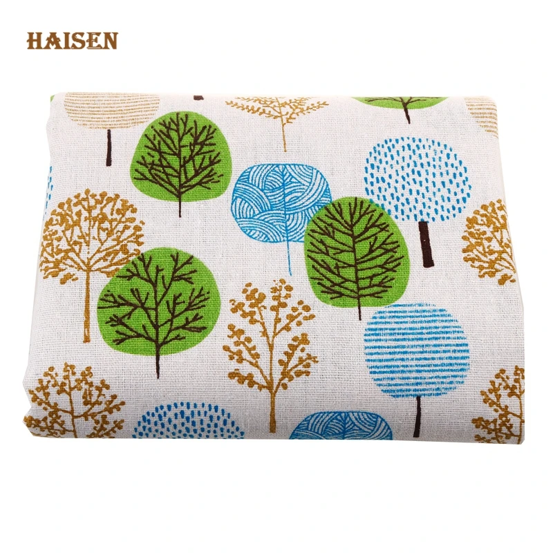 Green Tree Series Printed Linen Cotton Fabrics For DIY Quilting & Sewing Sofa Cover Table Clothes Curtain Bags Cushion Material