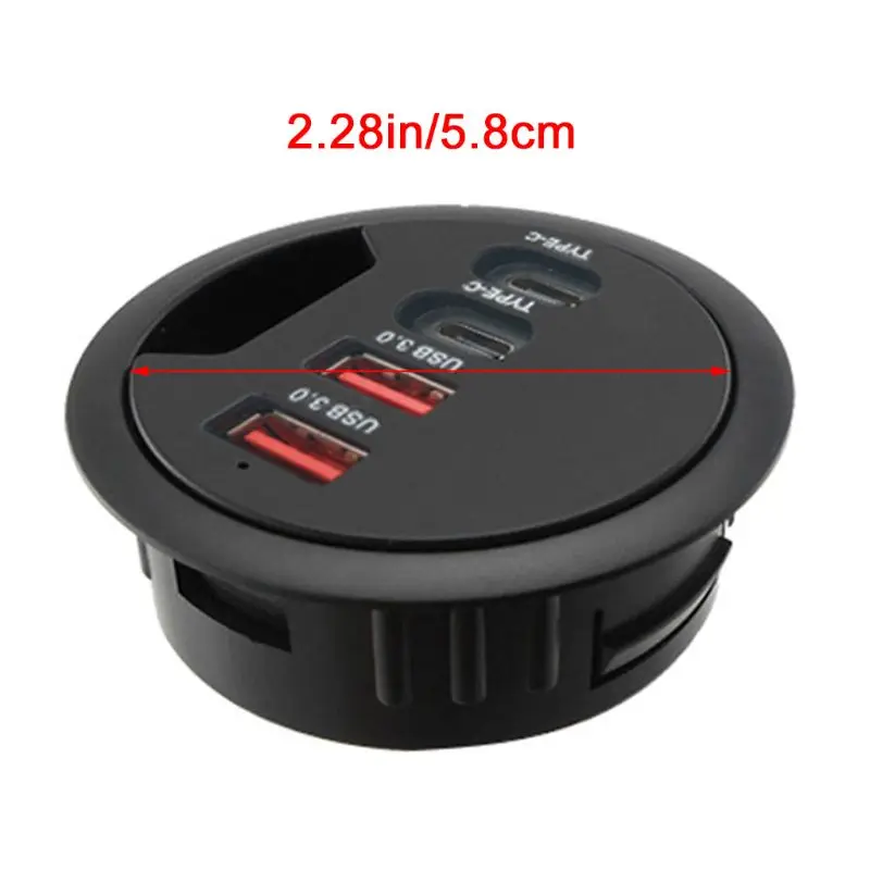F19E EU US Mounting In-Desk 4 Ports USB 3.0 USB C Type C Hub Power Adapter Multi Splitter for PC Laptop Computer Cellphone