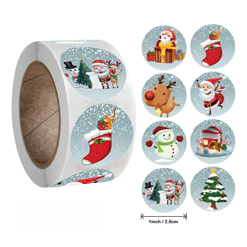 500 Sheets Roll Christmas Theme Toy Stickers Decoration Snowman Rolled Self Adhesive Stationery Postcard Sticker Kids Ornament