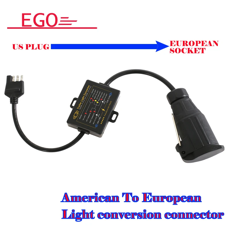 

EGO USA 4PIN to EUR 13PIN Trailer Light Converter Towing Trailer Connector Parts Blade Socket 7-way Stop/Brake Signal Separating