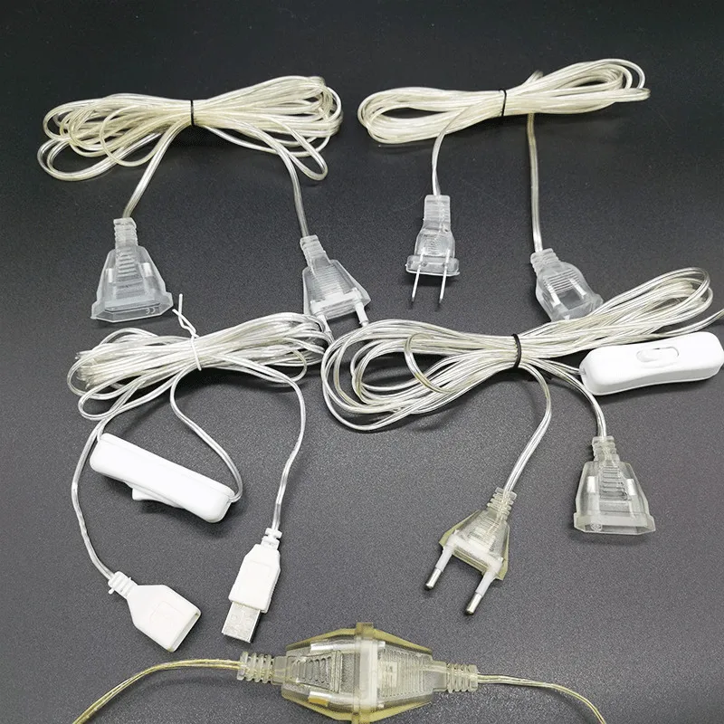 3m Plug Extender Wire Extension Cable USB/EU/US Plug for LED String Light Wedding Decoration Led Garland DIY Christmas Lights