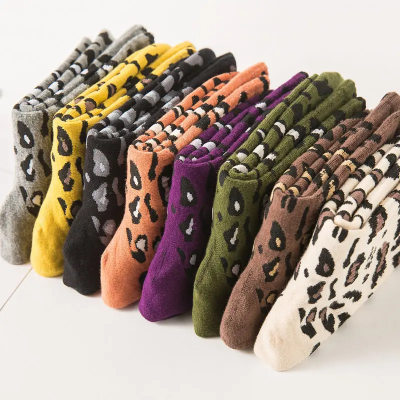 New Fashion Women Leopard Print Socks Spring Autumn High Street Popular Leopard Socks Sexy Wild Trendy Animal Print Warm Socks