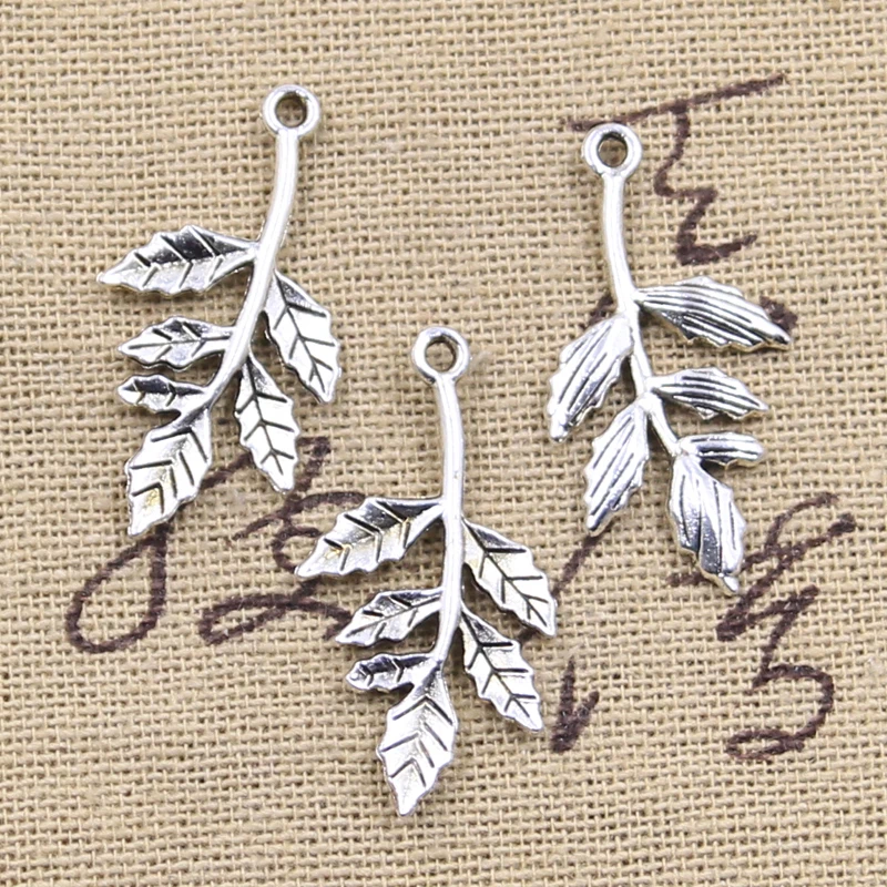 30pcs Charms Branch Tree Leaf 30x16mm Antique Bronze Silver Color Pendants DIY Crafts Making Findings Handmade Tibetan Jewelry