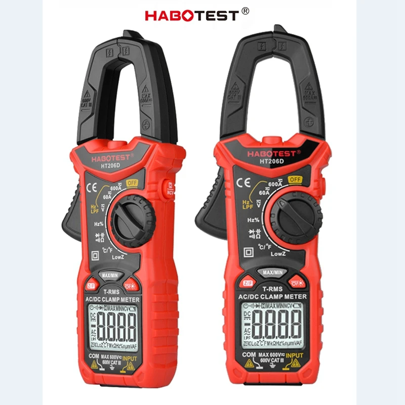 HABOTEST HT206 AC DC Digital Clamp Meter High Precision Voltage Current True RMS Capacitance NCV Ohm Hz Temp Tester Multimeter