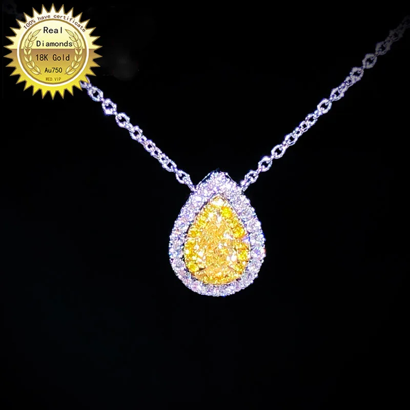 

18K gold necklace natural 0.3ct yellow diamond and 0.22ct white diamonds necklace