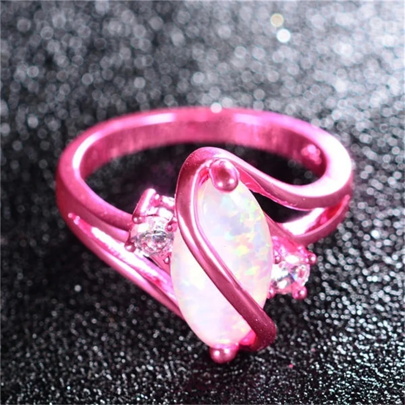 New Fashion Women Rings Pink Crystal Fine Jewelry Classic Wedding Engagement Bands Lady Birthday Gift For Girl Rings