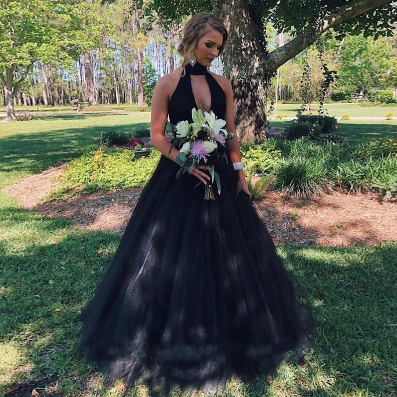 Simple Black Halter Tulle Long Evening Dresses 2024 Prom Birthday Gowns Vestidos De Fiesta De Noche Robe De Soiree