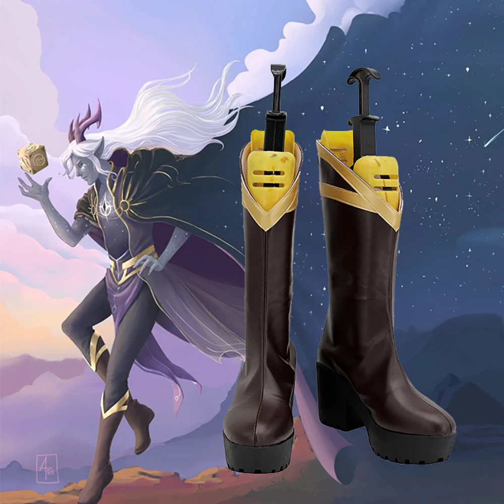 

The Dragon Prince Aaravos Cosplay Boots High Heel Brown Shoes Custom Made Any Size