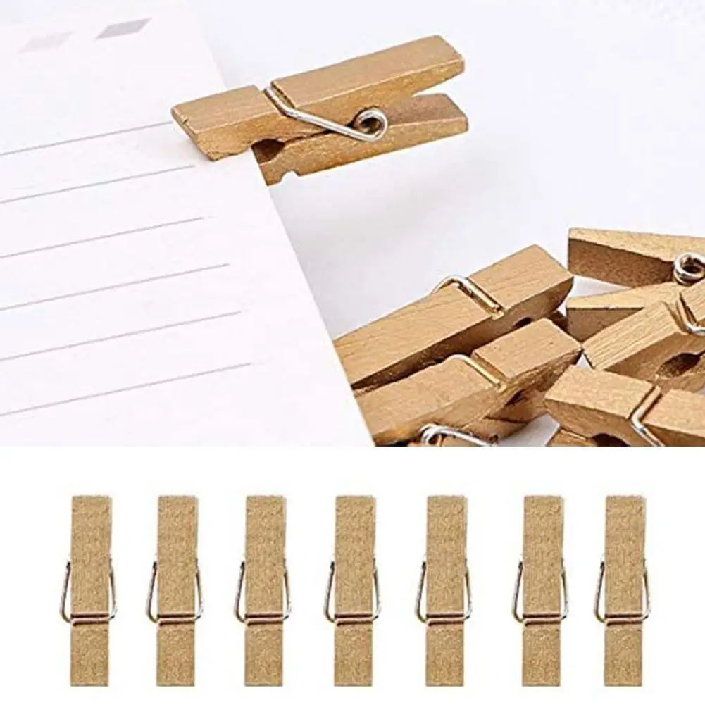 Hot Sale 50PCS 2.5CM Mini Natural Wooden Clothes Photo Paper Clothespin Craft Clips Portable Wood Clamp Golden Silver Color